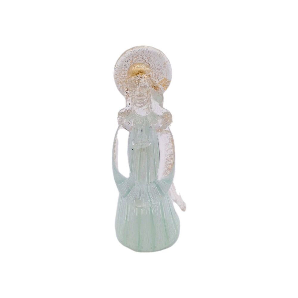 VTG Murano Latticino Glass Angel Figurine Italy Hand Blown 5.25" Mint Green Gold